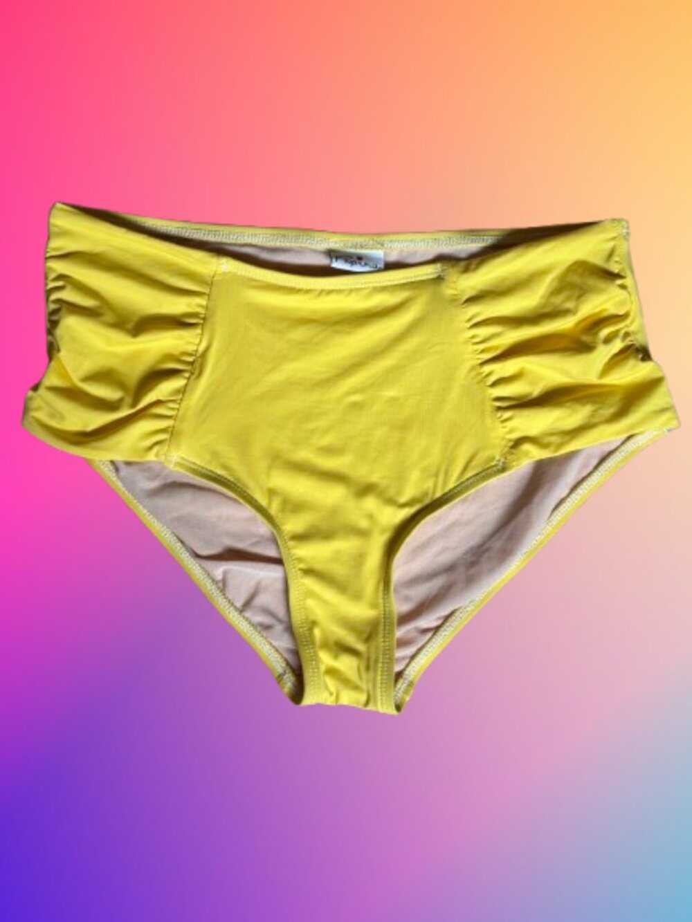 Popina High-Waist Yellow Side Shirred Ruched Women’s Bikini Bottoms M